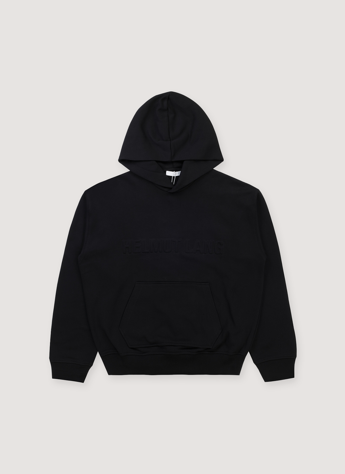 Helmut Lang Embossed Logo Sweatshirt Black Hoodie with embossed logo detail ribbed hem and cuffs, front pocket, front view