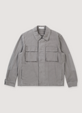 Helmut Lang Garment Dyed Utility Jacket Stone Grey, pointed collar, concealed front button closure, dimensional front flap pockets, on-seam pockets, button cuff closure, front view Helmut Lang Garment Dyed Utility Jacket Stone - Image 1 | Authenticated at Pieces Los Angeles