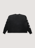 HMDD LA Happy Memories Don't Die Complexcon Exclusive Biker Longsleeve Vintage Shirt Black with printed chopper cross logos on sleeves, vintage wash and fade, distressed details, ribbed cuffs, back view HMDD Complexcon Exclusive Biker Longsleeve Vintage Black - Image 2 | Authenticated at Pieces Los Angeles
