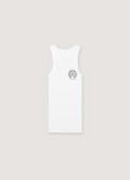 Chrome Hearts Horseshoe ribbed Tank Top White with small printed black logo, front view Chrome Hearts Horseshoe Tank Top White - Image 1 | Authenticated at Pieces Los Angeles