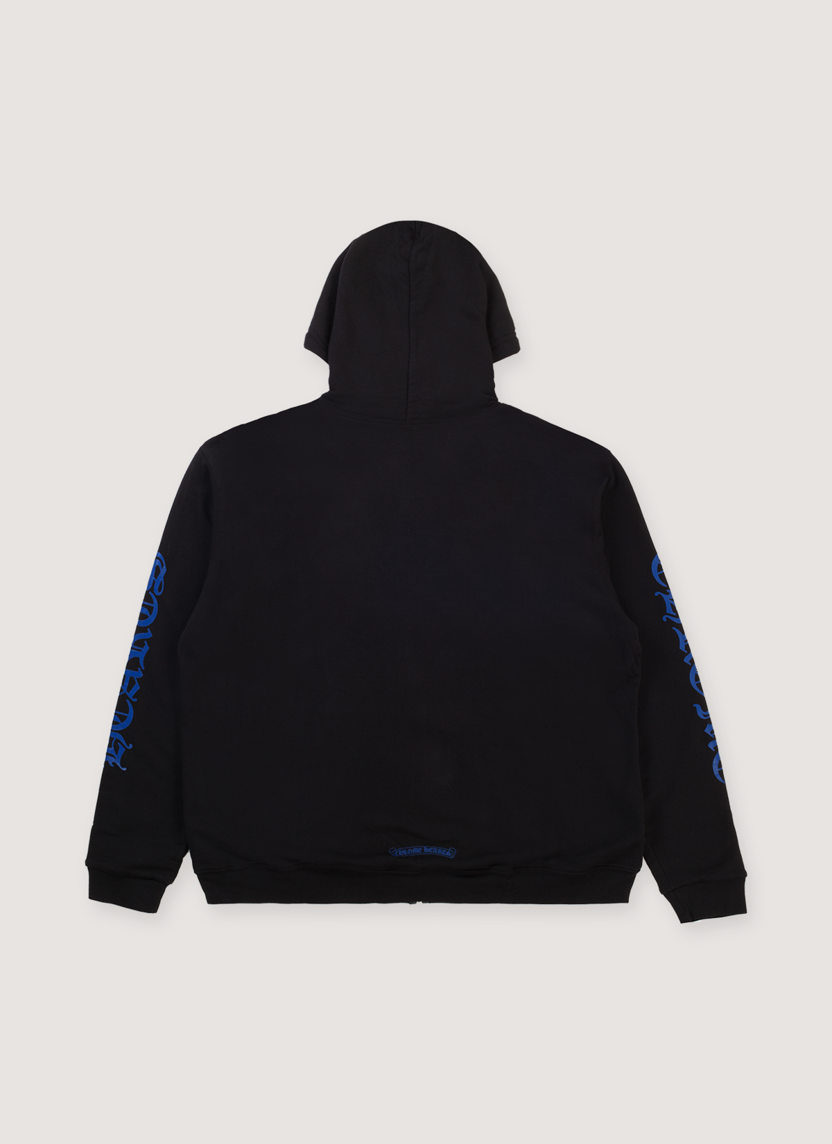 Chrome Hearts Vertical Logo Zip Up Sweatshirt Black, ribbed cuff and hem, back view Chrome Hearts Vertical Logo Zip Up Sweatshirt Black Blue - Image 2 | Authenticated at Pieces Los Angeles