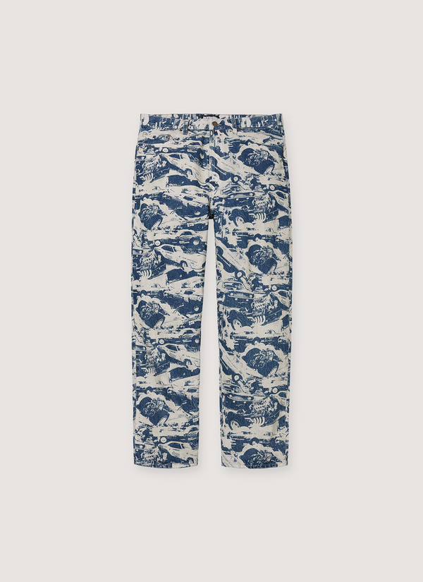 Supreme Hysteric Glamour Cars Baggy denim Jeans Washed Blue car graphics all over, front view Hysteric Glamour Cars Baggy Jeans Washed Blue - Authenticated Jeans | Pieces Los Angeles