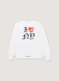 Chrome Hearts I Heart NY Longsleeve White with front chest pocket, screen printed logos, ribbed cuffs, back view Chrome Hearts I Heart NY Longsleeve White - Image 2 | Authenticated at Pieces Los Angeles