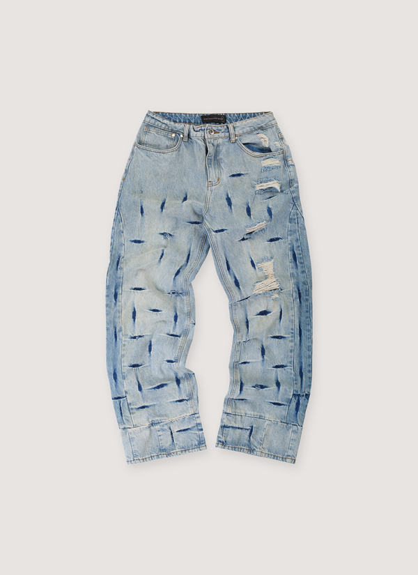 Who Decides War Gathered Distressed Denim Washed Indigo (Pre-Owned) Gathered Distressed Denim Washed Indigo (Pre-Owned) - Authenticated Jeans | Pieces Los Angeles