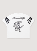 Boredom Kills BK Mesh Jersey White tee shirt with double layered mesh jersey, printed logos, ribbed collar, back view Boredom Kills BK Mesh Jersey White - Image 2 | Authenticated at Pieces Los Angeles