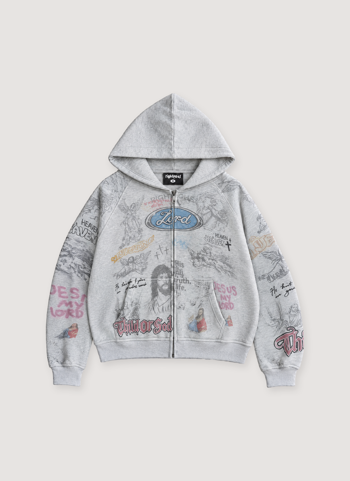 Righteous Jesus My Lord Zip Up Sweatshirt Heather Grey