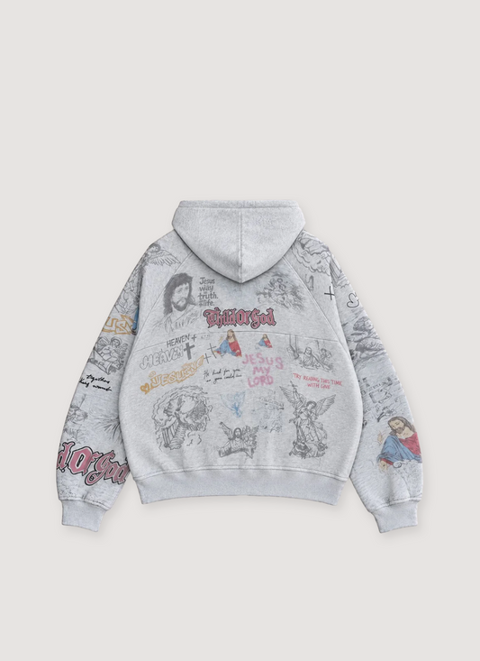 Righteous Jesus My Lord Zip Up Sweatshirt Heather Grey