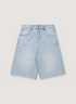 Vague Studios Jorts Coast Light Blue Denim Shorts slightly distressed with light tears, front view