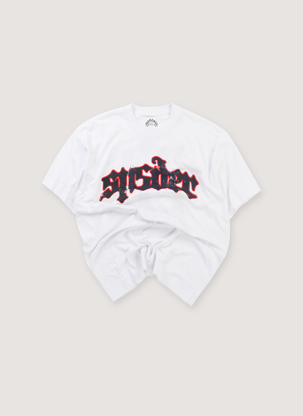 Sp5der Worldwide Juan Tee Shirt White (Pre-Owned) with red and black Sp5der graphic logo, front view Juan Tee White (Pre-Owned) - Authenticated T-shirts | Pieces Los Angeles