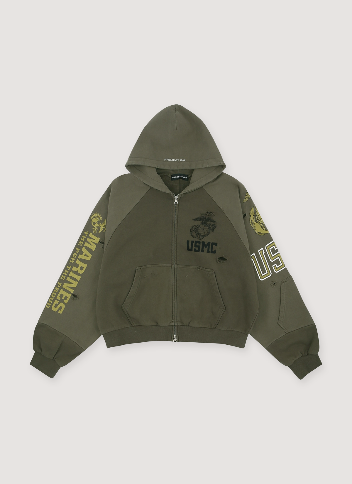 Project G/R Reconstructed Folded Zip Up Sweatshirt Khaki