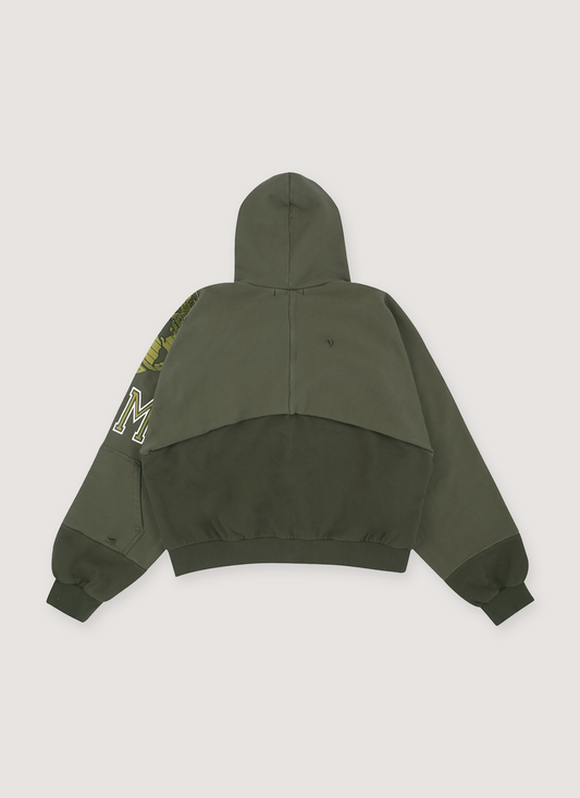 Project G/R Reconstructed Folded Zip Up Sweatshirt Khaki
