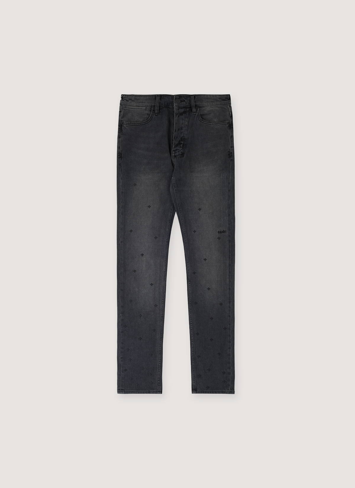 Ksubi Van Winkle 3rd Degree 99 Jeans Black Denim Pants with button fly, ksubi T box, 4x4 cross embroidery, signature woven pocket tag, branded hardware, front view