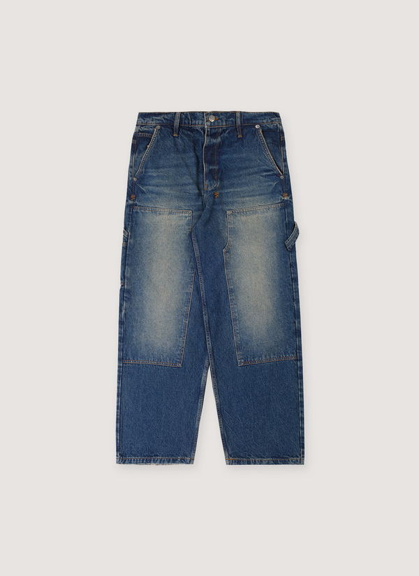 Ksubi Maxx Operator Rodeo Pants Indigo Blue Denim Jeans with button fly, Ksubi T box, 4x4 cross embroidery, double knee panel, front view Maxx Operator Rodeo Pants Indigo - Authenticated Jeans | Pieces Los Angeles