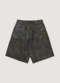 GV Gallery Barrack Leather Shorts Camo Camouflage, leather construction, camo pattern design, 5 pocket design, double knee carpenter panel, front view GV Gallery Barrack Leather Shorts Camo - Image 1 | Authenticated at Pieces Los Angeles