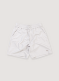Amiri Leather Shorts White (Pre-Owned) with elasticated waist, leather drawcord, side seam pockets, metal MA logo, front view Amiri Leather Shorts White (Pre-Owned) - Image 1 | Authenticated at Pieces Los Angeles