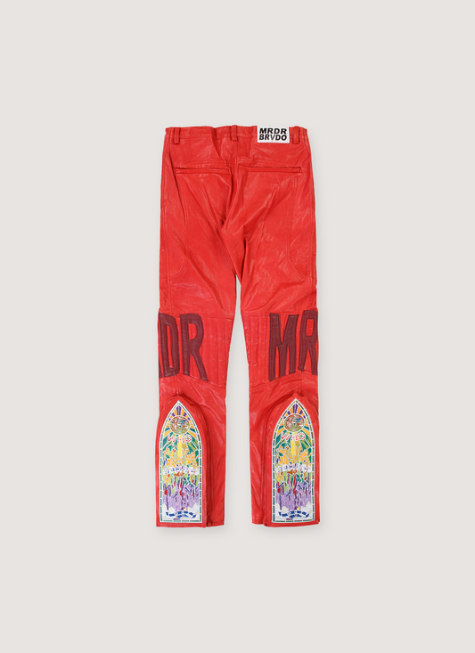 Who Decides War Moto Leather Pants Crimson