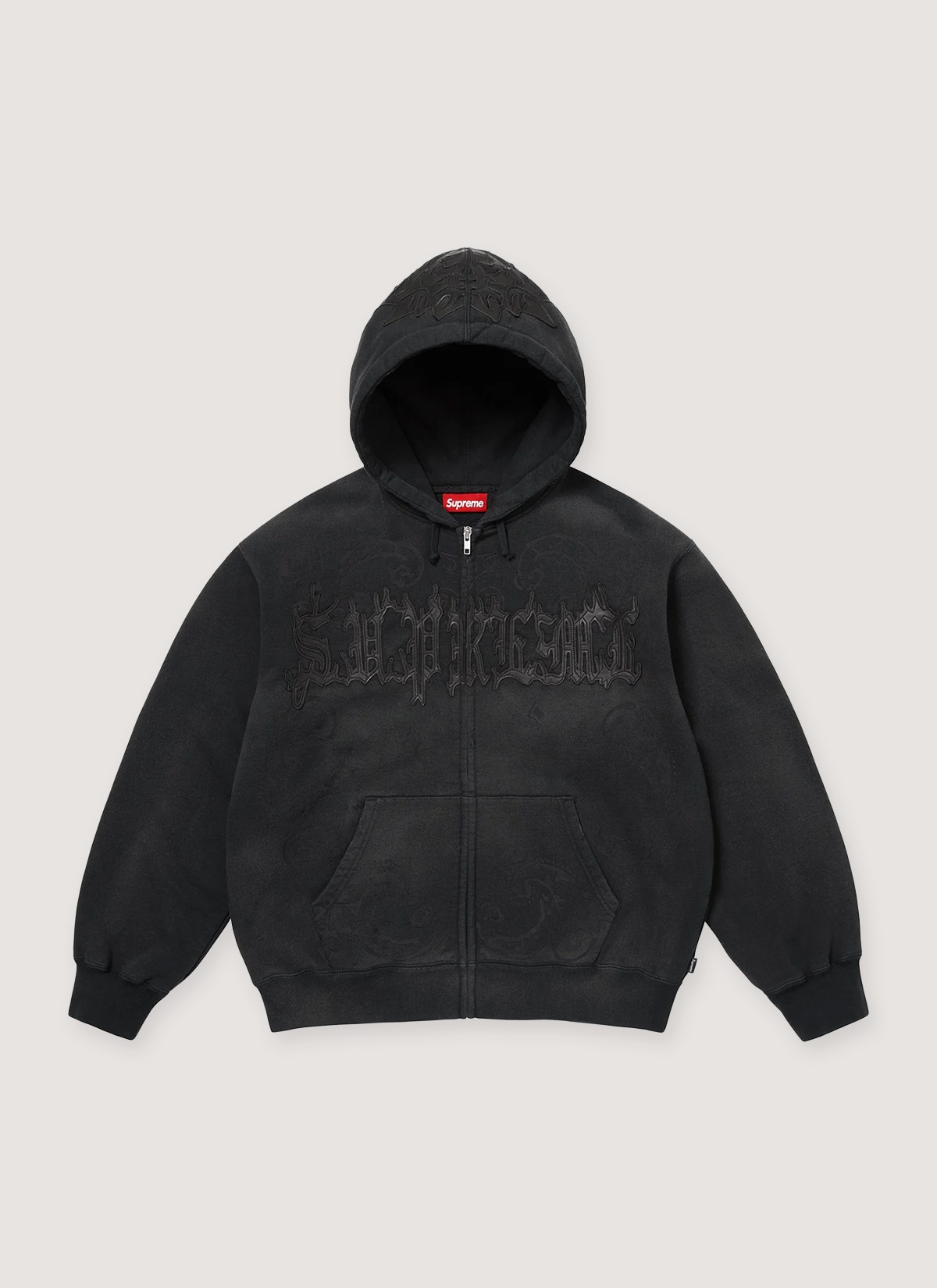 Supreme Leather Appliqué Zip Up Sweatshirt – PIECES Supreme Leather Appliqué Zip Up Sweatshirt – PIECES