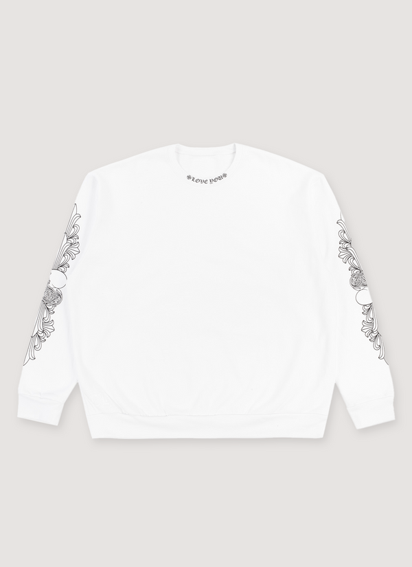 Chrome Hearts Love Neck Logo Crewneck Sweater White Large Paper Chain Bracelet Silver (Pre-Owned) - Authenticated Sweaters | Pieces Los Angeles