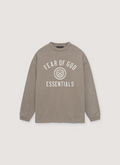 Essentials Fear of God Jersey Longsleeve Heather Grey with ribbed crewneck and cuffs, printed logos, rubberized logo, front view Essentials Jersey Longsleeve Heather Grey - Image 1 | Authenticated at Pieces Los Angeles