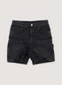 Louis Vuitton Monogram Double Knee Denim Shorts Washed Black (Pre-Owned) with calf leather back tab, embossed monogram details, double knee carpenter, hammer loop, front view