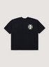 Rhude Malibu Tee Shirt Vintage Black with rib knit crewneck, small printed white chopper cross logo, dropped shoulder, front view