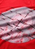Close up view of white logo on back of Pieces Mental Health Tee shirt Vintage Red Pieces Mental Health Tee Vintage Red - Image 4 | Authenticated at Pieces Los Angeles