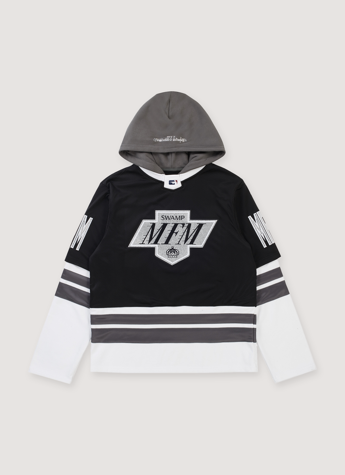 Murd333r.FM LA IC333 Hooded Hockey Jersey  Black White Murd333r.FM LA IC333 Hooded Hockey Jersey  Black White - Image 1 | Authenticated at Pieces Los Angeles