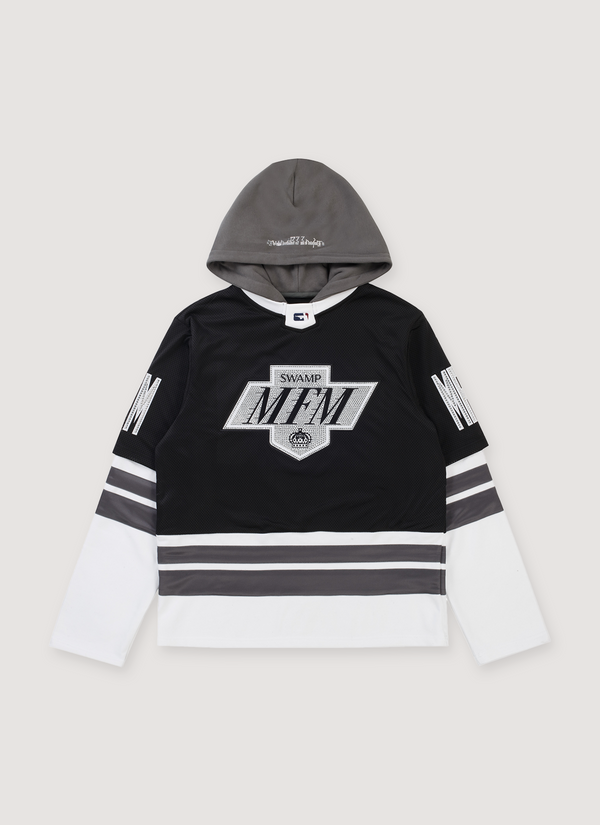 Murd333r.FM LA IC333 Hooded Hockey Jersey  Black White LA IC333 Hooded Hockey Jersey  Black White - Authenticated Jackets | Pieces Los Angeles