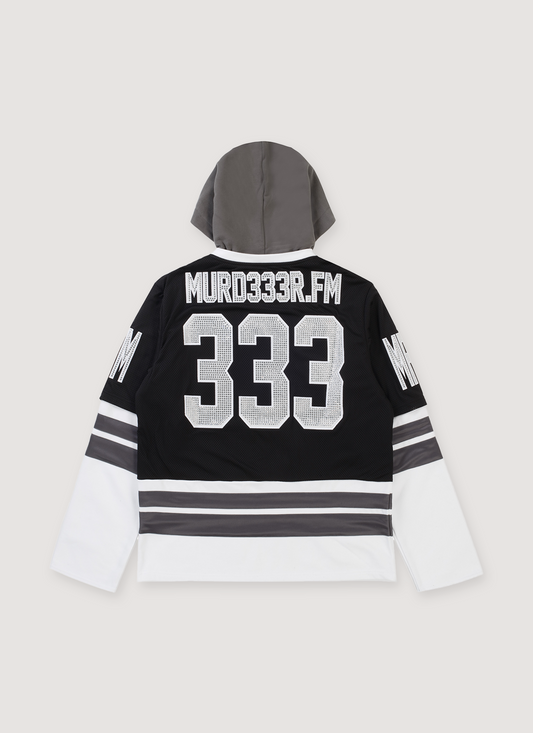 Murd333r.FM LA IC333 Hooded Hockey Jersey  Black White