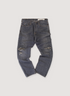 Kapital Monkey Cisco Distressed Pants Grey (Pre-Owned) Denim Jeans with 3 Year Fade wash, repair stitched knees, straight cut, 5 pockets, front view