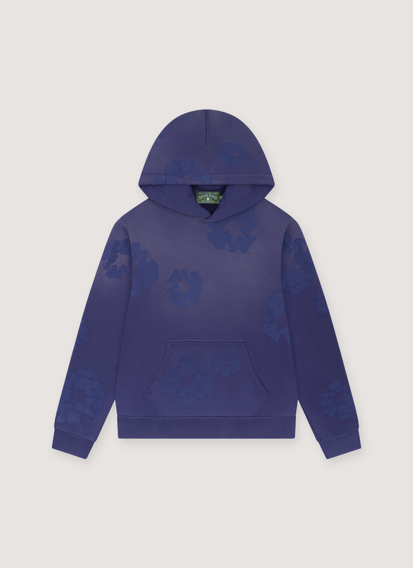Denim Tears Mono Cotton Wreath Sweatshirt Washed Blue Monochrome Hoodie with blue wreath flowers all over, front view Mono Cotton Wreath Sweatshirt Washed Blue - Authenticated Sweatshirts | Pieces Los Angeles