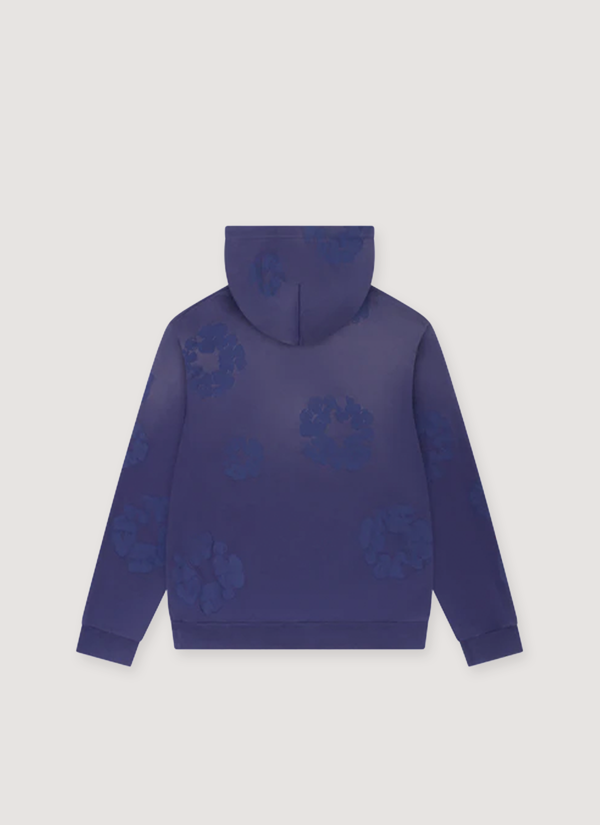 Denim Tears Mono Cotton Wreath Sweatshirt Washed Blue Monochrome Hoodie with blue wreath flowers all over, back view