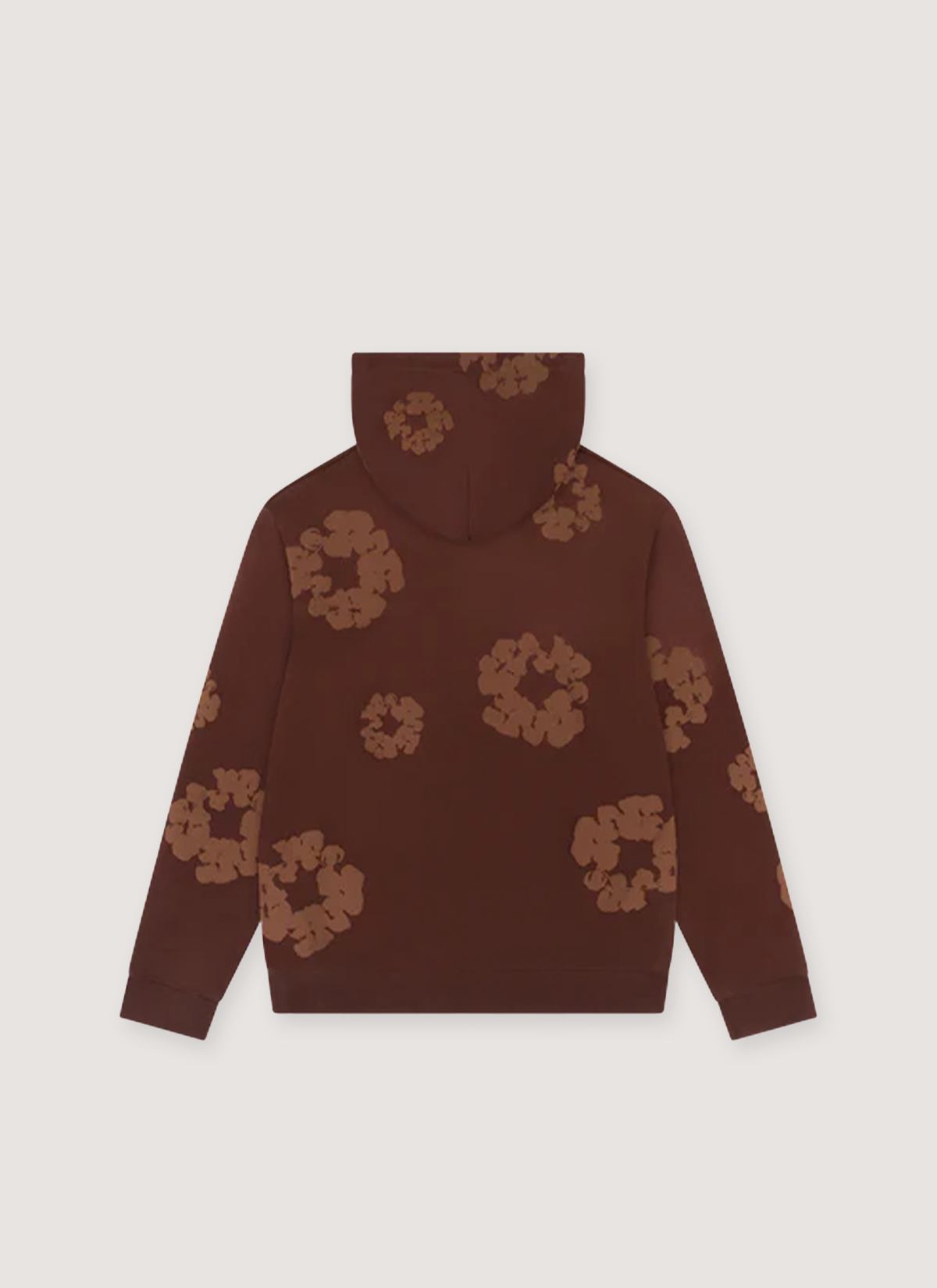 Denim Tears Mono Cotton Wreath Sweatshirt Brown Hoodie with monochrome wreath flower graphics all over, back view