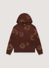 Denim Tears Mono Cotton Wreath Sweatshirt Brown Hoodie with monochrome wreath flower graphics all over, front view