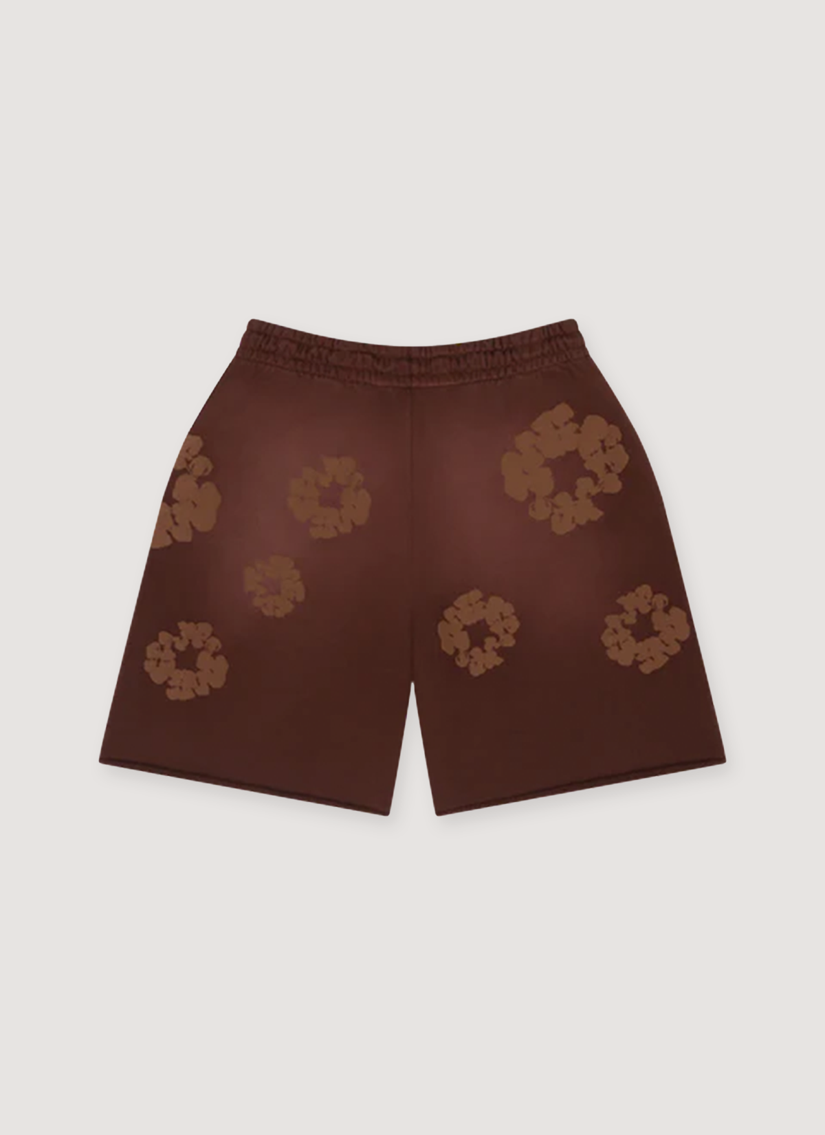 Denim Tears Mono Cotton Wreath Sweatshorts Brown with monochrome wreath flower graphics all over, back view