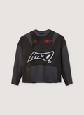 Happy Memories Don't Die HMDD Motoeaux Jersey Long Sleeve Graphite Black motorcross with Y2K logo, front view HMDD Motoeaux Jersey Graphite - Image 1 | Authenticated at Pieces Los Angeles