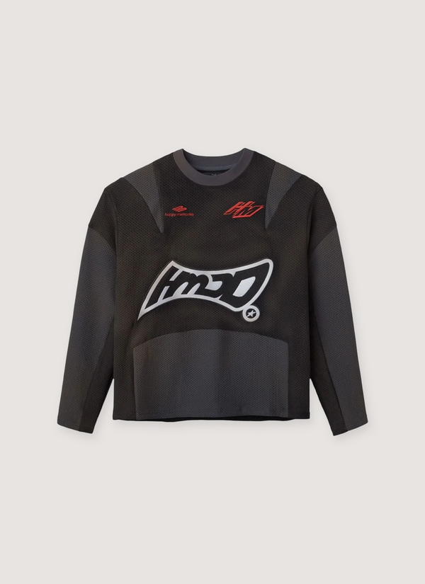 Happy Memories Don't Die HMDD Motoeaux Jersey Long Sleeve Graphite Black motorcross with Y2K logo, front view Motoeaux Jersey Graphite - Authenticated Longsleeves | Pieces Los Angeles