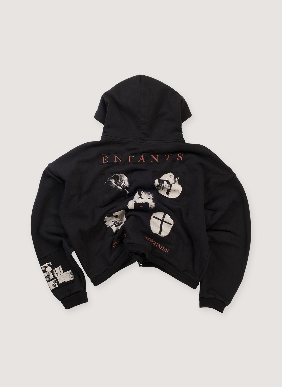 Enfants Riches Déprimés Narcotics Zip Up Sweatshirt Vintage Black Hoodie (Pre-Owned) cotton brushed back fleece, printed and sewn on patches, vintage wash and fade, small distressings, back view