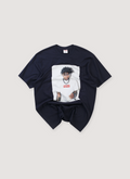 Supreme NBA Youngboy Tee Navy (Pre-Owned) black tee shirt with white graphic of NBA Youngboy on it, front view Supreme NBA Youngboy Tee Navy (Pre-Owned) - Image 1 | Authenticated at Pieces Los Angeles