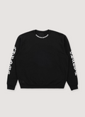 Chrome Hearts Neck Logo Crewneck Black with ribbed neck, collar and hem, printed white logos on collar and sleeves, front view Chrome Hearts Neck Logo Crewneck Black - Image 1 | Authenticated at Pieces Los Angeles