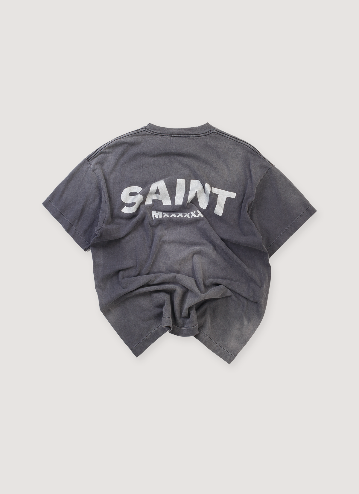 Saint Michael Evangelion Neon Gensis Tee Shirt Vintage Black (Pre-Owned) vintage washed, distressed detailings, white text that says 'SAINT Michael' in big text, back view