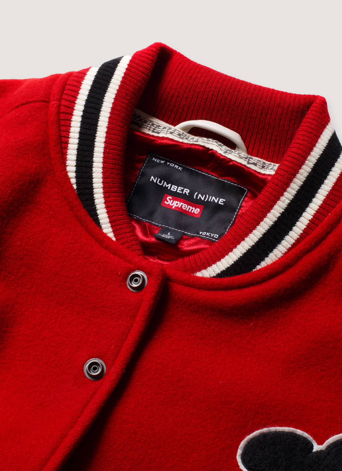 Supreme Number (N)ine Mickey Mouse Varsity Jacket Red | PIECES Los Supreme Number (N)ine Mickey Mouse Varsity Jacket Red | PIECES Los