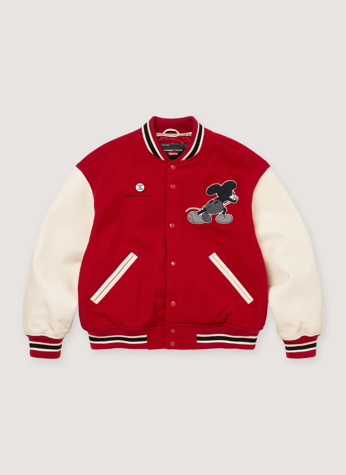 Supreme x Number (N)ine Mickey Mouse Varsity Jacket Red