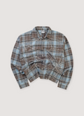 Vale Forever Ocean Flannel Blue Brown (Pre-Owned) longsleeve with rhinestone spiderweb, front view Vale Forever Ocean Flannel Blue (Pre-Owned) - Image 1 | Authenticated at Pieces Los Angeles
