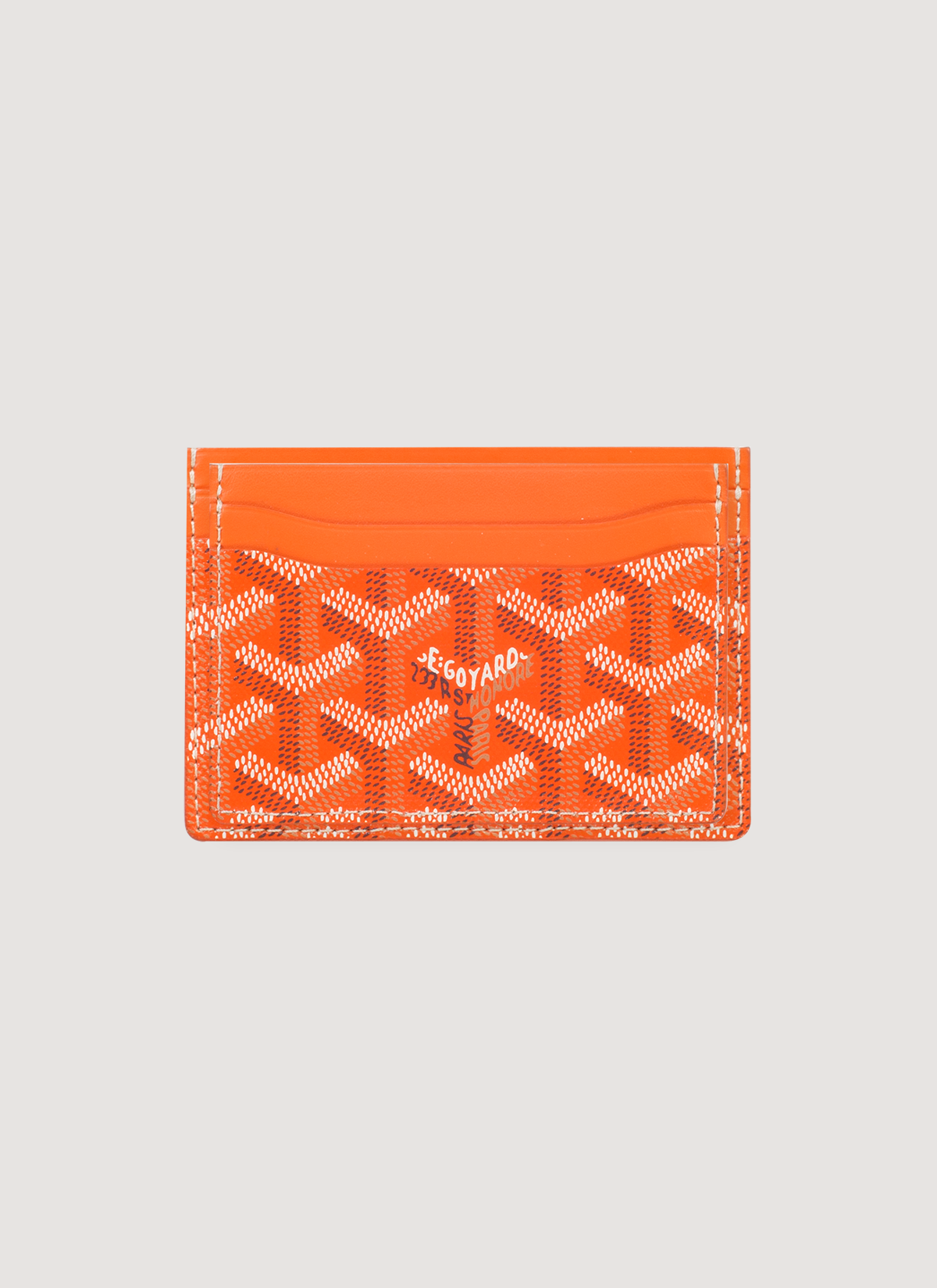 Goyard Saint-Sulpice Card Wallet Orange pattern design (Pre-Owned) 4 card slots, 1 central slot, back view Goyard Saint-Sulpice Card Wallet Orange (Pre-Owned) - Image 2 | Authenticated at Pieces Los Angeles