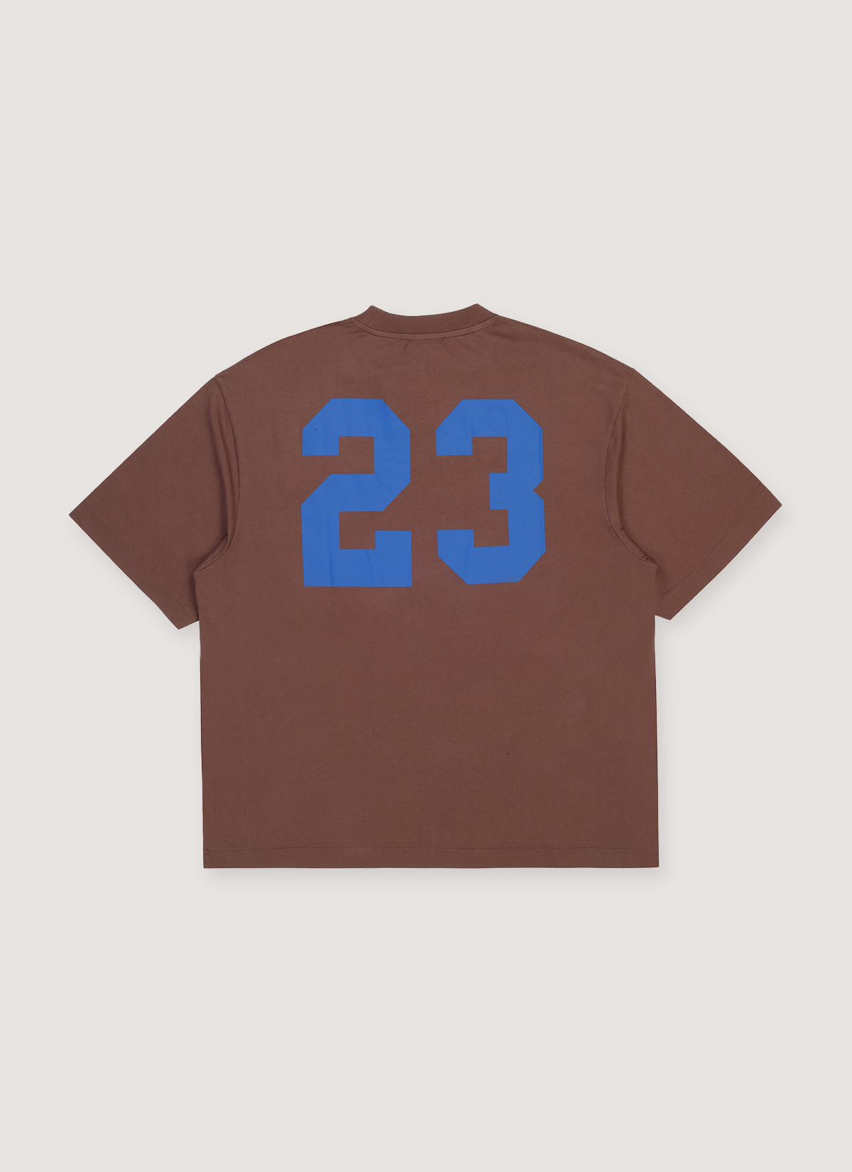 Off-White 23 Varsity Skate Tee Chocolate back with blue 23 logo