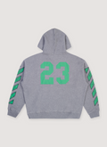 Off-White 23 Varsity Skate Sweatshirt Grey back side with a green 23 logo Off-White 23 Varsity Skate Sweatshirt Grey - Image 2 | Authenticated at Pieces Los Angeles