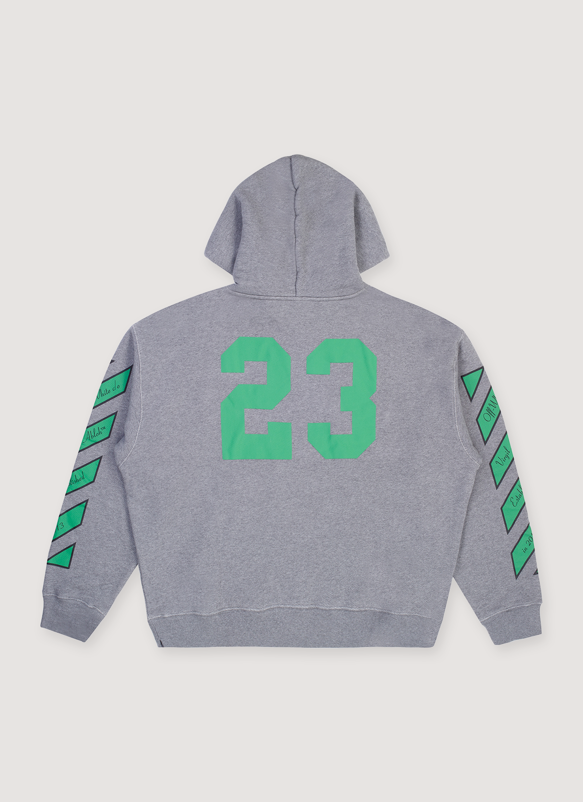 Off-White 23 Varsity Skate Sweatshirt Grey back side with a green 23 logo Off-White 23 Varsity Skate Sweatshirt Grey - Image 2 | Authenticated at Pieces Los Angeles