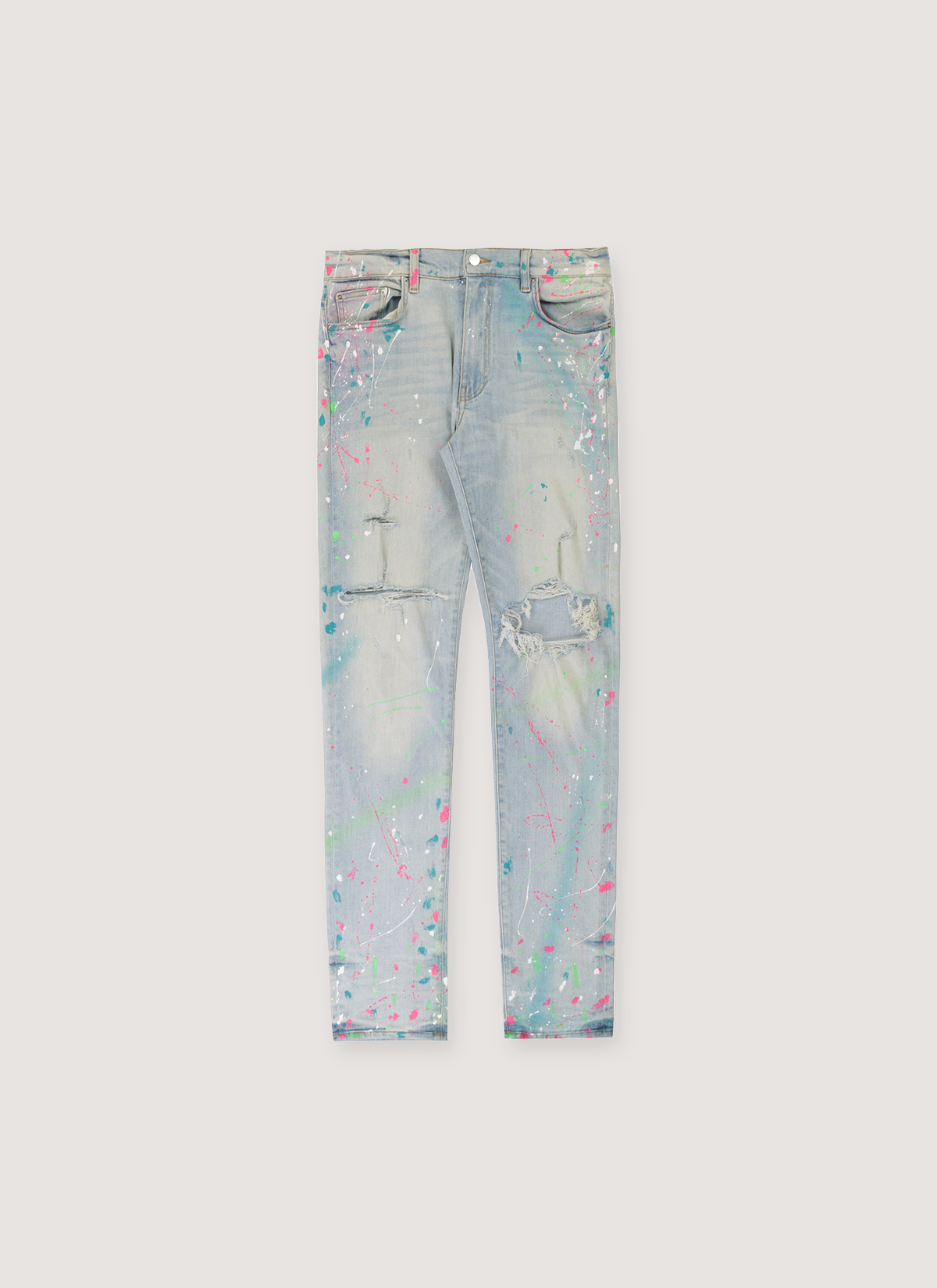 Amiri Skiny Fit Paint Splatter Jeans Light Indigo