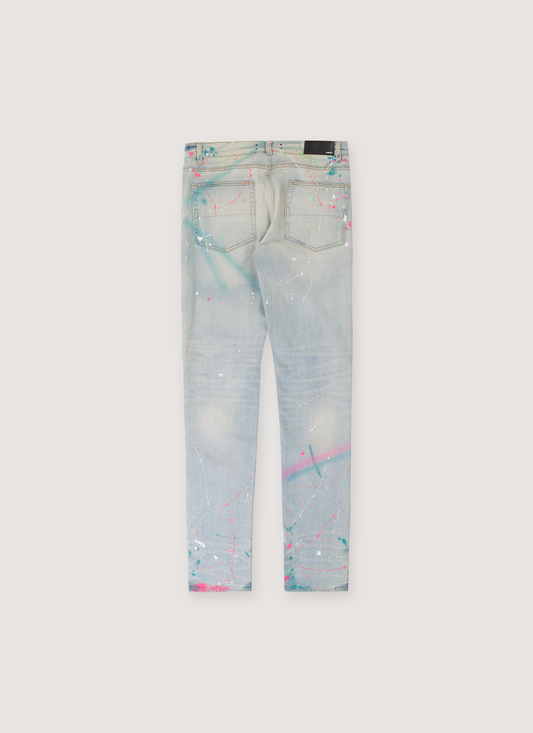 Amiri Skiny Fit Paint Splatter Jeans Light Indigo